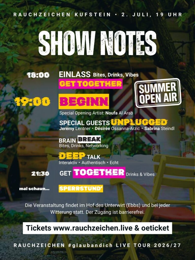 Programm Rauchzeichen Event Kufstein - Open Air - Unterwirt - 2 Juli 26